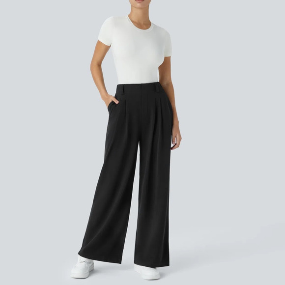 NWT Halara Flex Waffle Work Pants Elastic High Waisted Wide Leg Black Size M - Picture 3 of 7